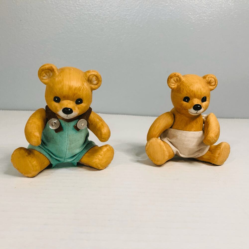 Vintage homco jointed bears figurine set boy and girl porcelain cute‎ overalls